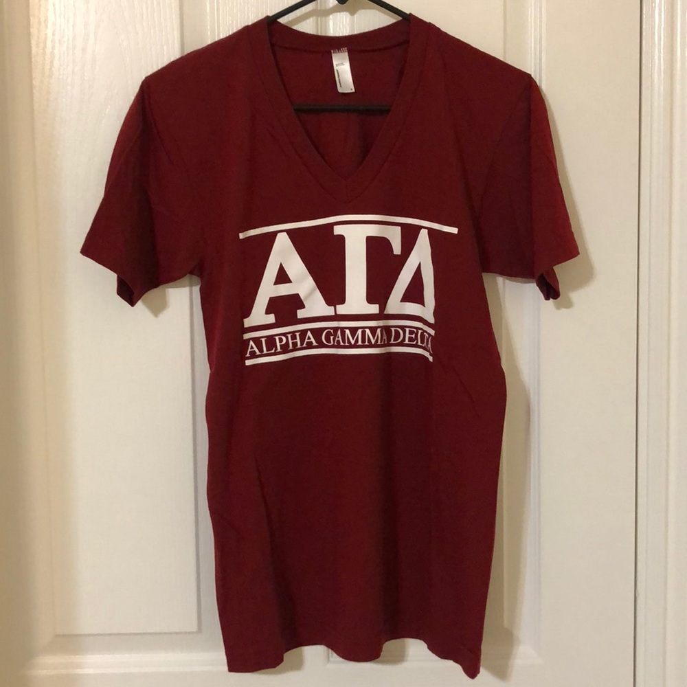 American Apparel Maroon Alpha Gamma Delta V‑Neck Tee